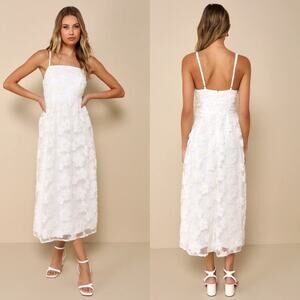 NWT Lulus Delightful Charisma White Embroidered Sequin Mesh Midi Dress Glam Sz S